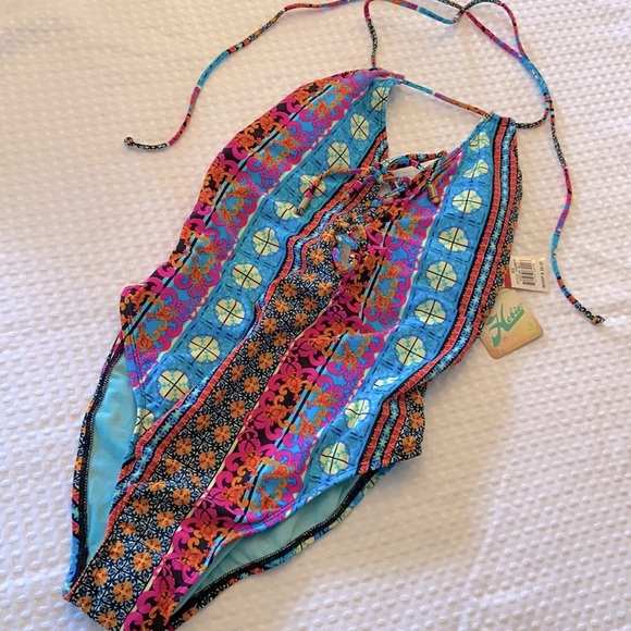 NWT! HOBIE Bright Multicolor One Piece Swimsuit - Picture 3 of 13